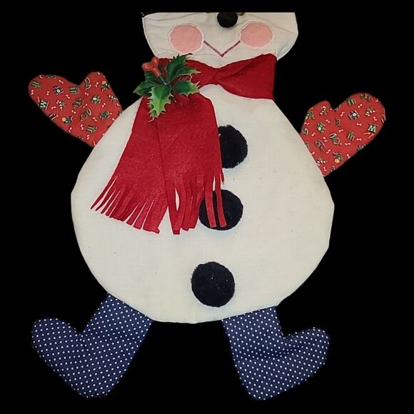 Vintage Handmade Fabric Snowman Christmas Wall Decor Tapestry Kitsch Xmas 21" - Picture 3 of 8
